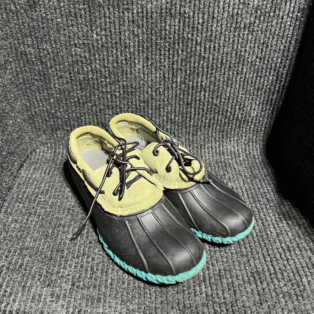 LL Bean Duck Boots Women 8 Black Green Turquoise Blue Moccasin Rain Shoes Maine